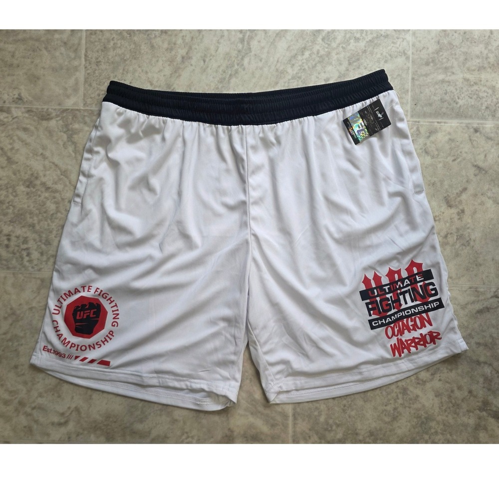 UFC Octagon Warrior Mens XL White Black MMA Training Athletic Shorts NWT
